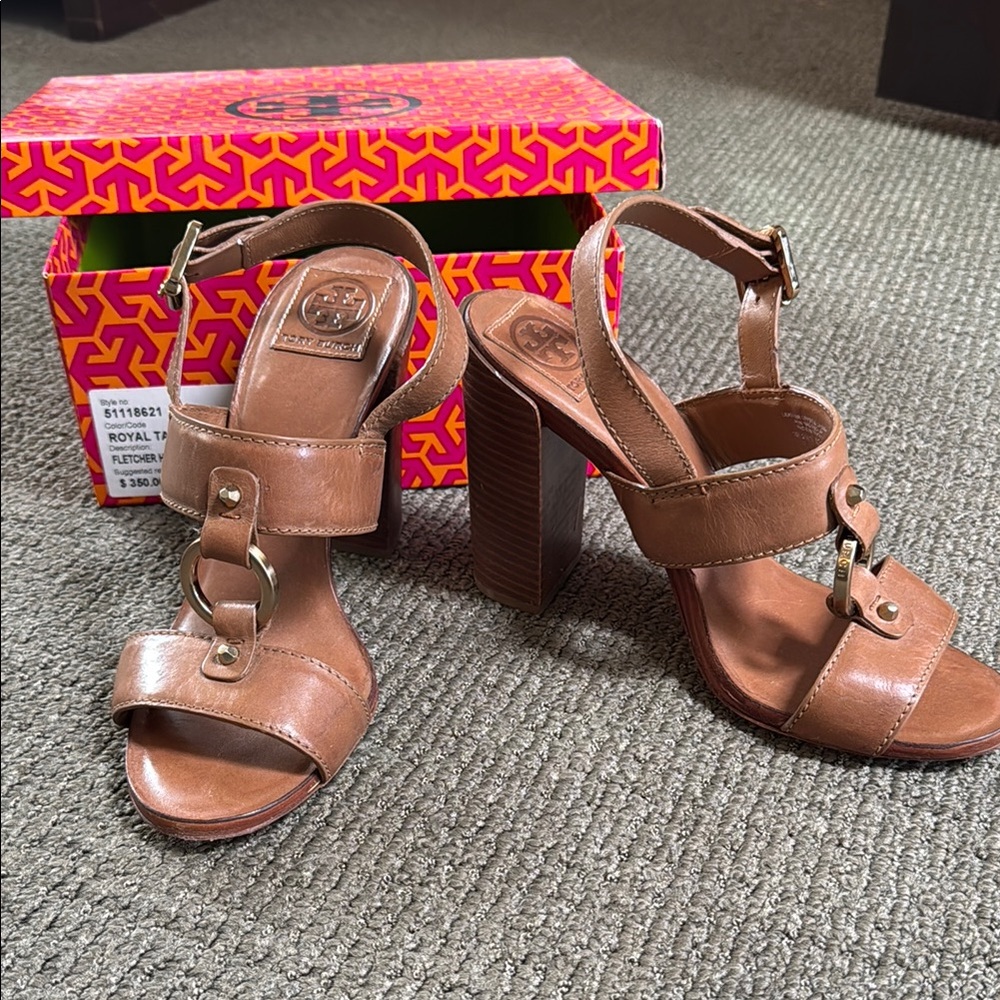Tory Burch Brown Chunky Heel Sandals